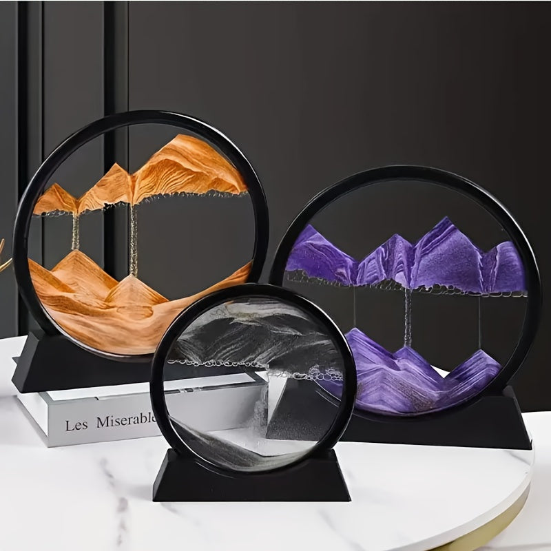 Glass Sand Art Table - Hypnotic 3D Hourglass with Moving Sand