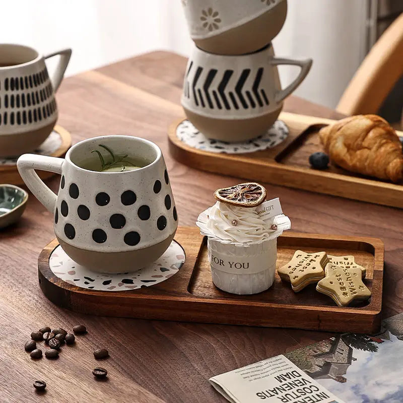 Vintage Black and White Polka Dot Ceramic Coffee Cup