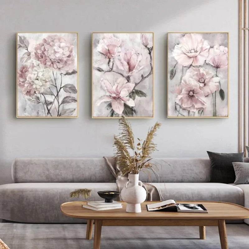 Watercolor Pink Flowers Poster Wall Art